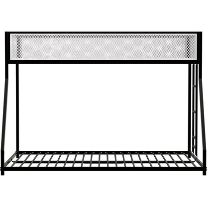 Adam Twin Full Bunk Black with White Mesh Guard Rail for Kids and Adult, Low Profile and Easy Climbing with Stable Ladder