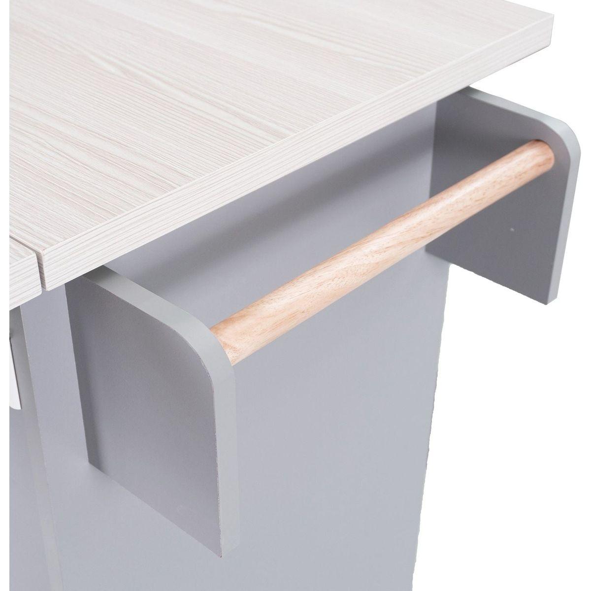 Kitchen Island with Trash Can Storage Cabinet, Kitchen Cart with Drop Leaf, Spice Rack, Towel Rack and Drawer, Rolling Kitchen Island on Wheels with Adjustable Shelf, Grey