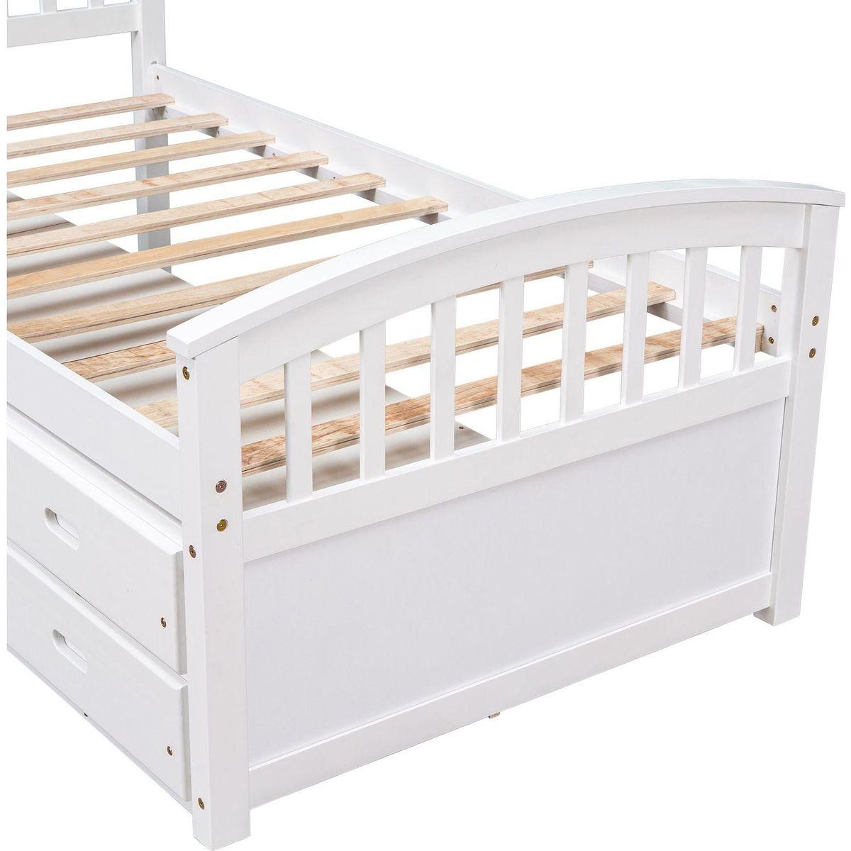 Twin Size Platform Storage Bed Solid Wood Bed with 6 Drawers,White