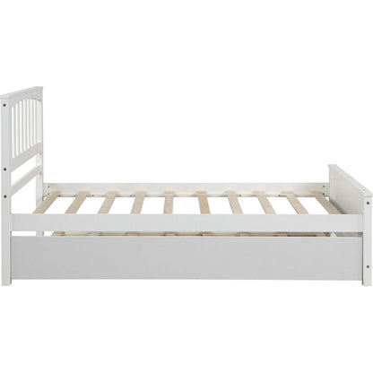 Twin size Platform Bed with Trundle, White