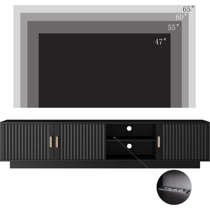 Mid Century Modern TV Stand with LED Lights for 80 Inch TV, Entertainment Center Wooden TV Stand, TV Stand Desk Media Cabinet with Storage for Living Room Bedroom