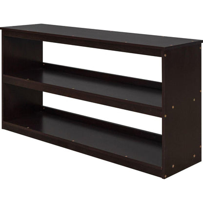 Low Study Full Loft Bed with Cabinet, Shelves and Rolling Portable Desk, Multiple Functions Bed- Espresso