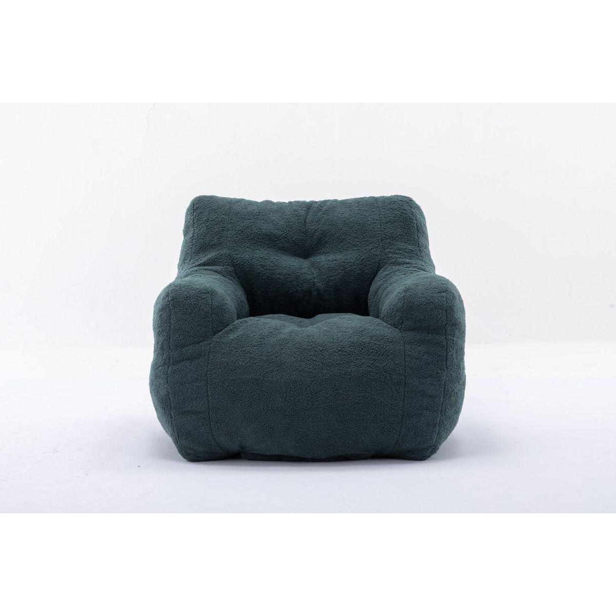 Soft Tufted Foam Bean Bag Chair With Teddy Fabric Green