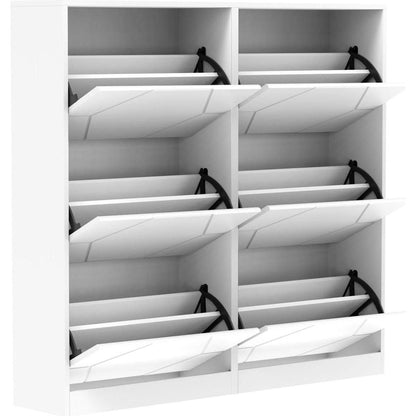 Shoe Storage Cabinet for Entryway, 6 Tiers Shoe Organizer with Carved Panels, Carving Shoe Closet,Vertical Shoe Cabinet for Front Door Entrance,Outdoor,Symmetric Design+White Finish