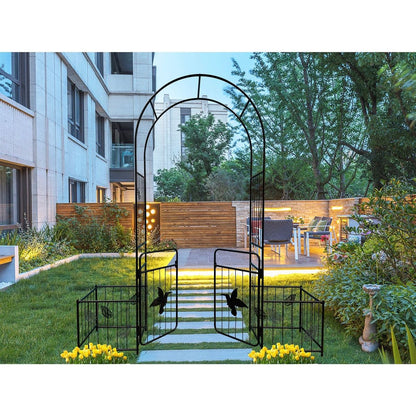 Metal Garden Arch with doors Garden Arbor Trellis Climbing Plants Support Arch Outdoor Arch Wedding Arch Party Events Archway Black