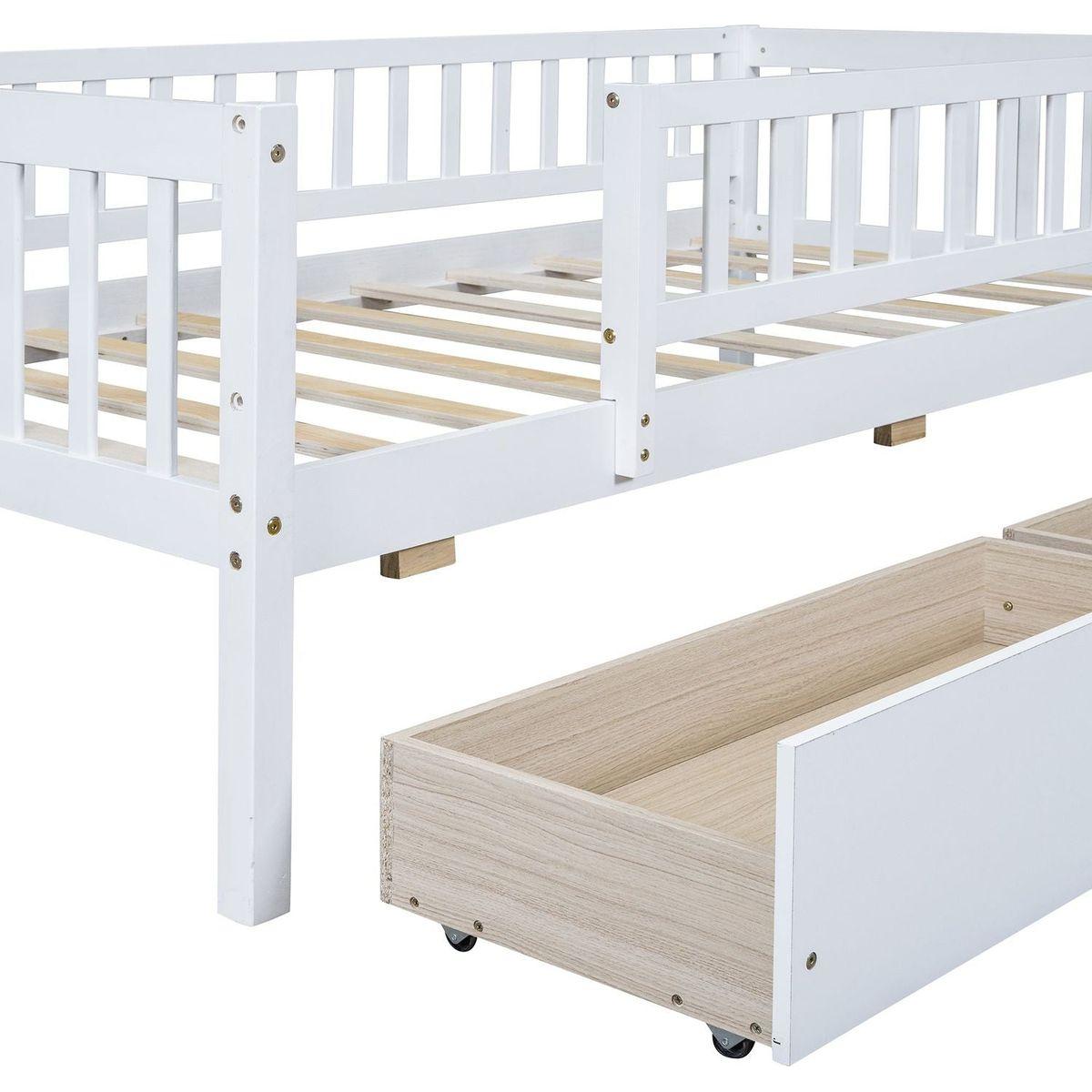 Twin Size Daybed Wood Bed with Two Drawers, White