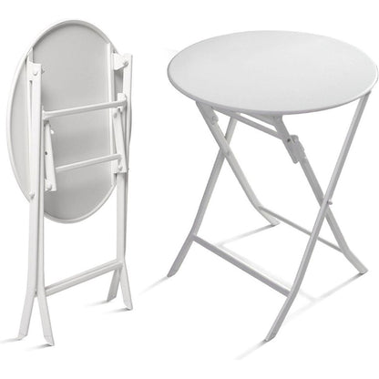 3 Piece Patio Bistro Set of Foldable Round Table and Chairs, White
