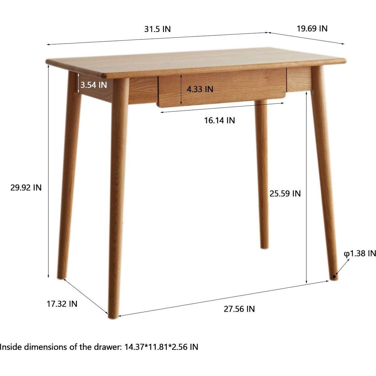 Desk 100% solid wood natural wood computer desk study desk oak natural wood PC desk work desk dressing table slim solid wood with drawer simple work from home width 80 cm depth 50 cm wood grain wooden