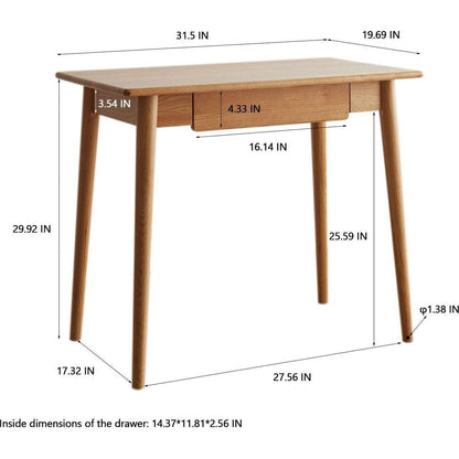 Desk 100% solid wood natural wood computer desk study desk oak natural wood PC desk work desk dressing table slim solid wood with drawer simple work from home width 80 cm depth 50 cm wood grain wooden
