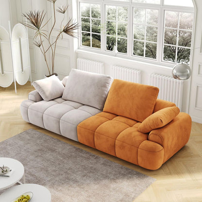 86.6"Large size two Seat Sofa,Modern Upholstered,Gray paired with yellow suede fabric Increase in sitting height