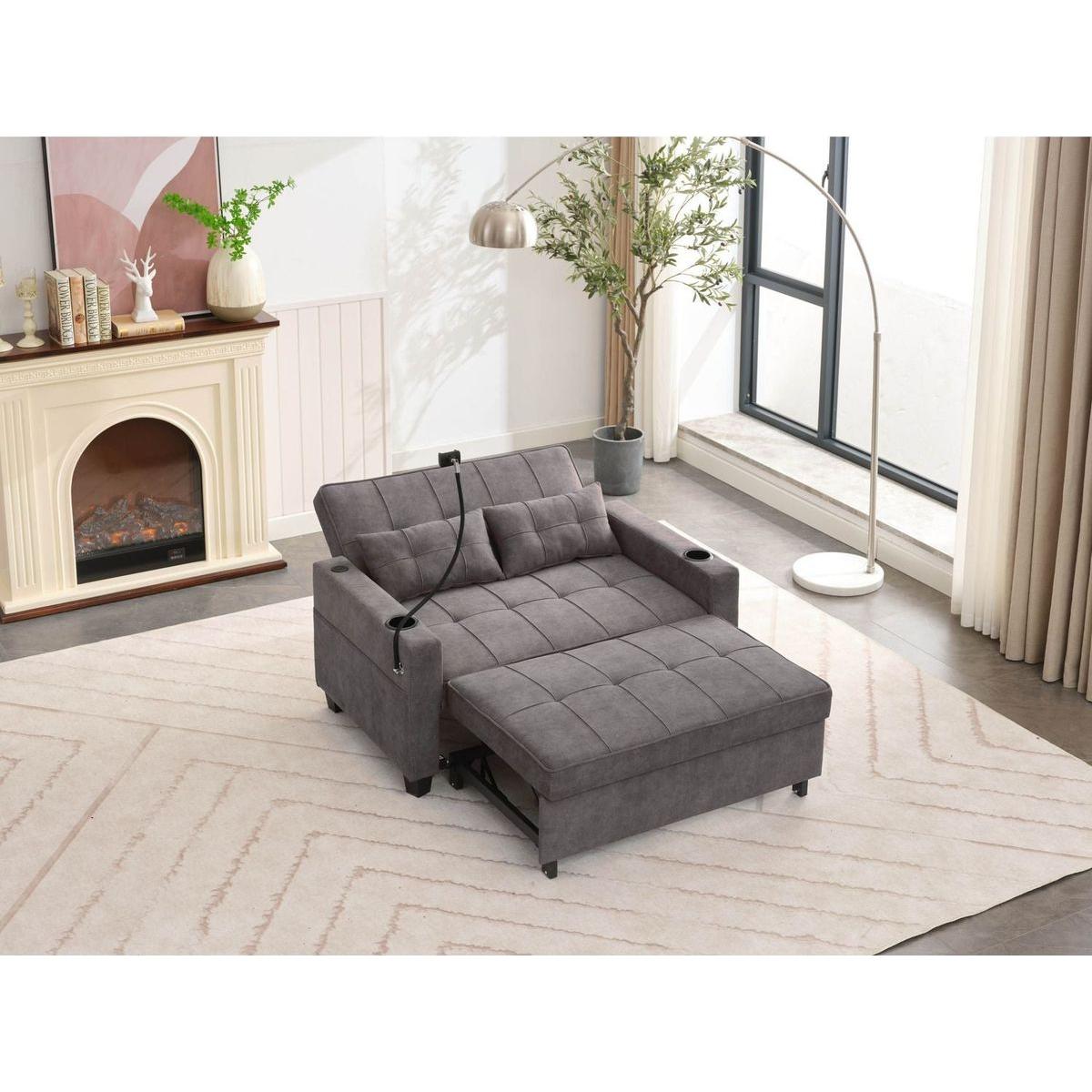 Futon Chair Bed Convertible Chair 3-in-1 Pull Out Sleeper Chair Beds with USB Ports,Wear-resistant and Anti-scratch, Armchair Bed Sleeper for Living Room (Dark Grey Tech cloth)