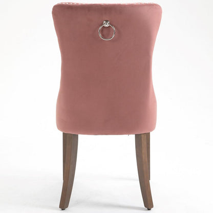 Upholstered Button Tufted Back Pink Velvet Dining Chair with Nailhead Trim and Solid Wood Legs 2 Sets