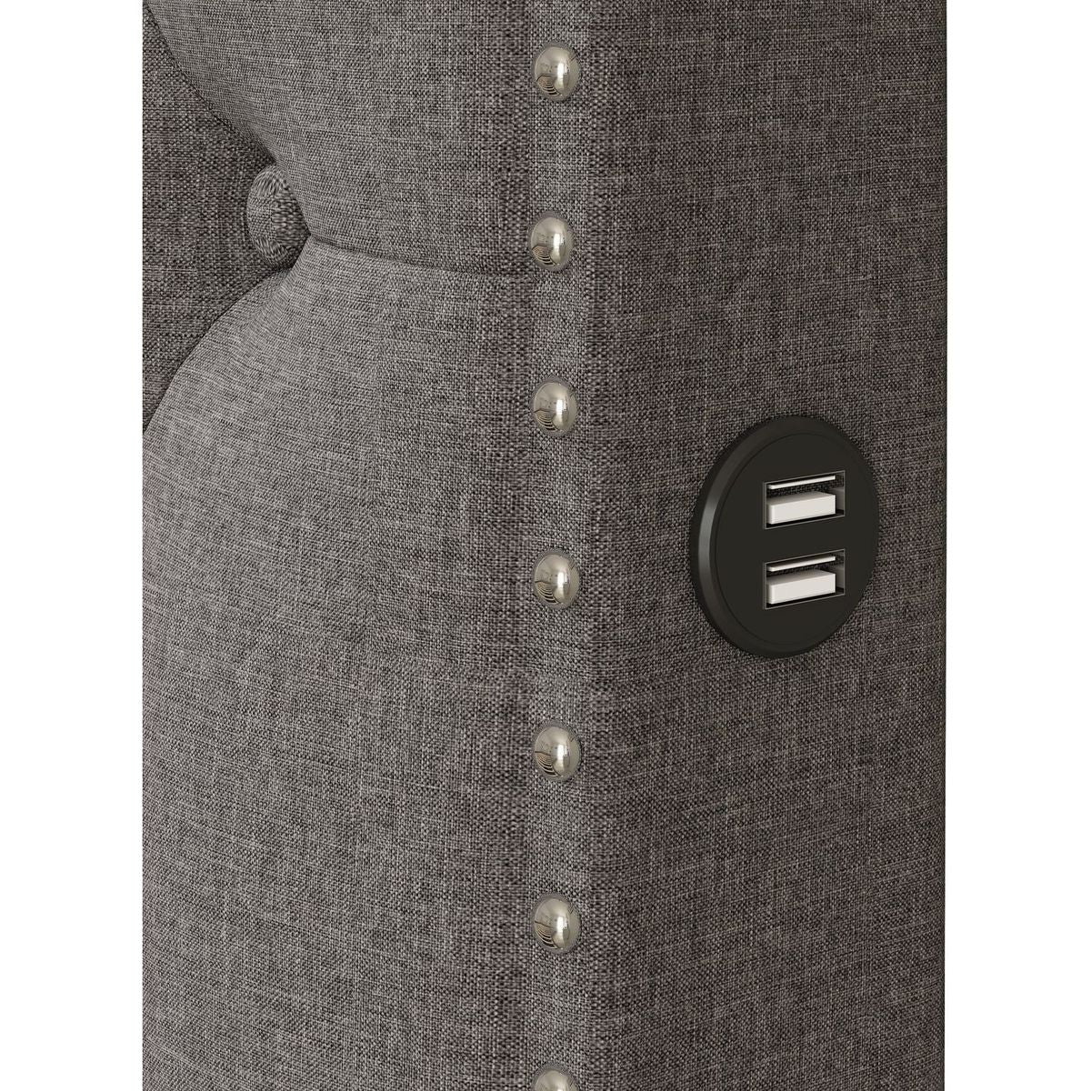 Queen Size Upholstered Platform Bed with 2 Drawers and 2 sets of USB Ports on each side, Linen Fabric, Gray