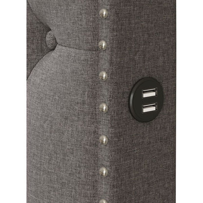 Queen Size Upholstered Platform Bed with 2 Drawers and 2 sets of USB Ports on each side, Linen Fabric, Gray