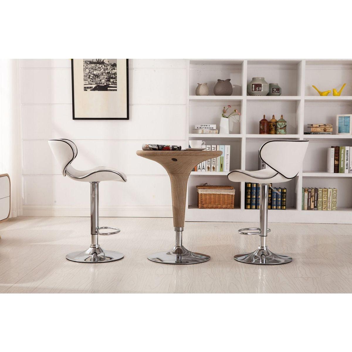Masaccio Upholstery Airlift Adjustable Swivel Barstool with Chrome Base, Set of 2, White