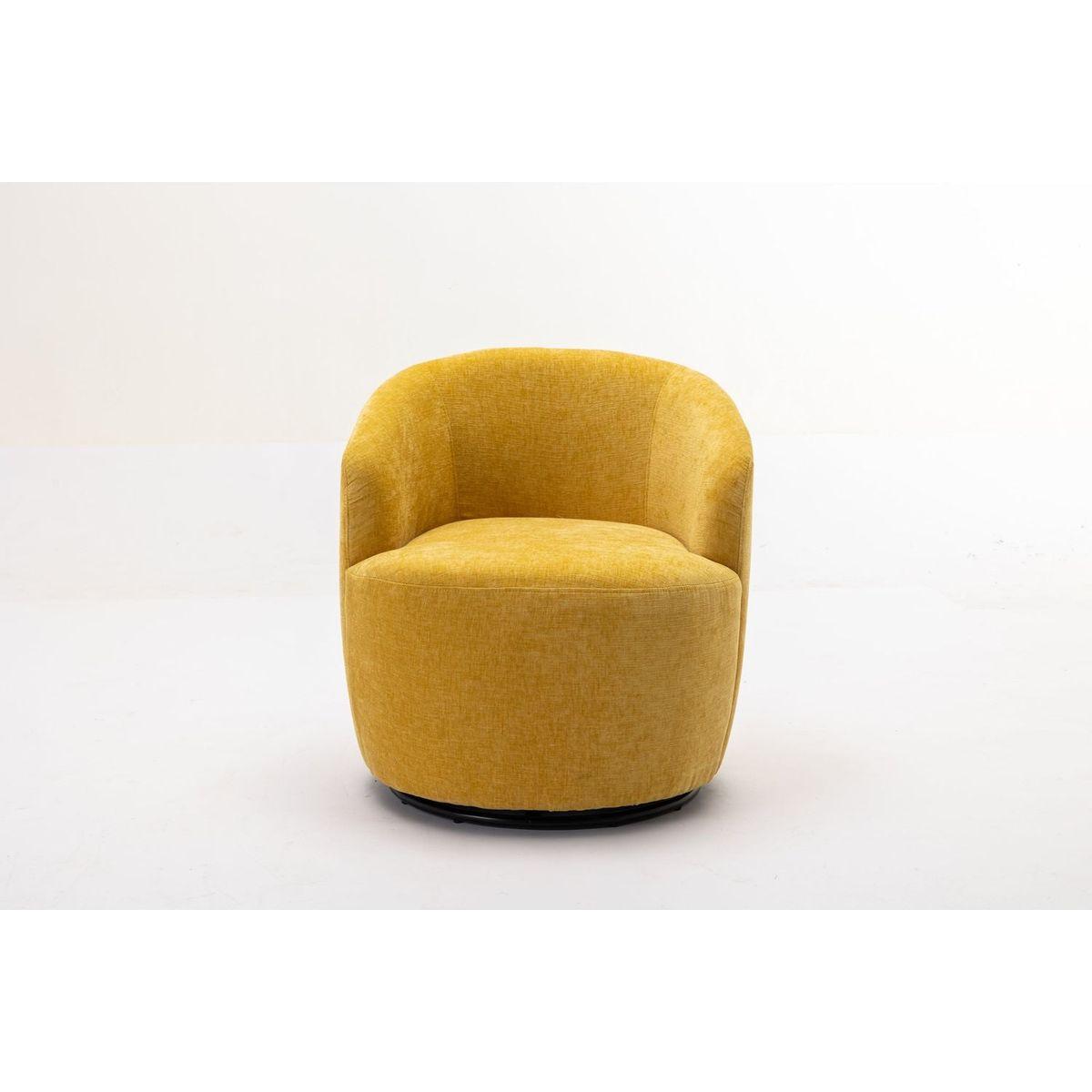 Chenille Fabric Swivel Accent Armchair Barrel Chair With Black Powder Coating Metal Ring,Yellow