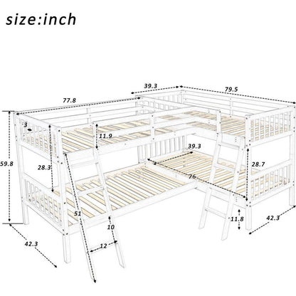 L-Shaped Bunk Bed with Ladder,Twin Size-Gray
