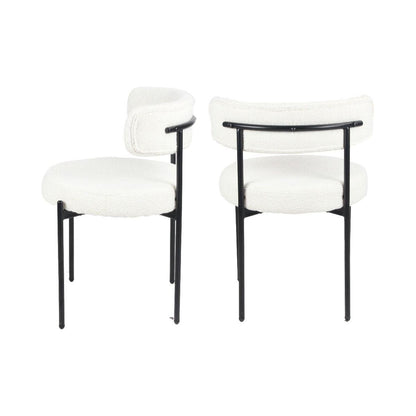 Burbank Modern Round Boucle Dining Chairs, Set of 2, White