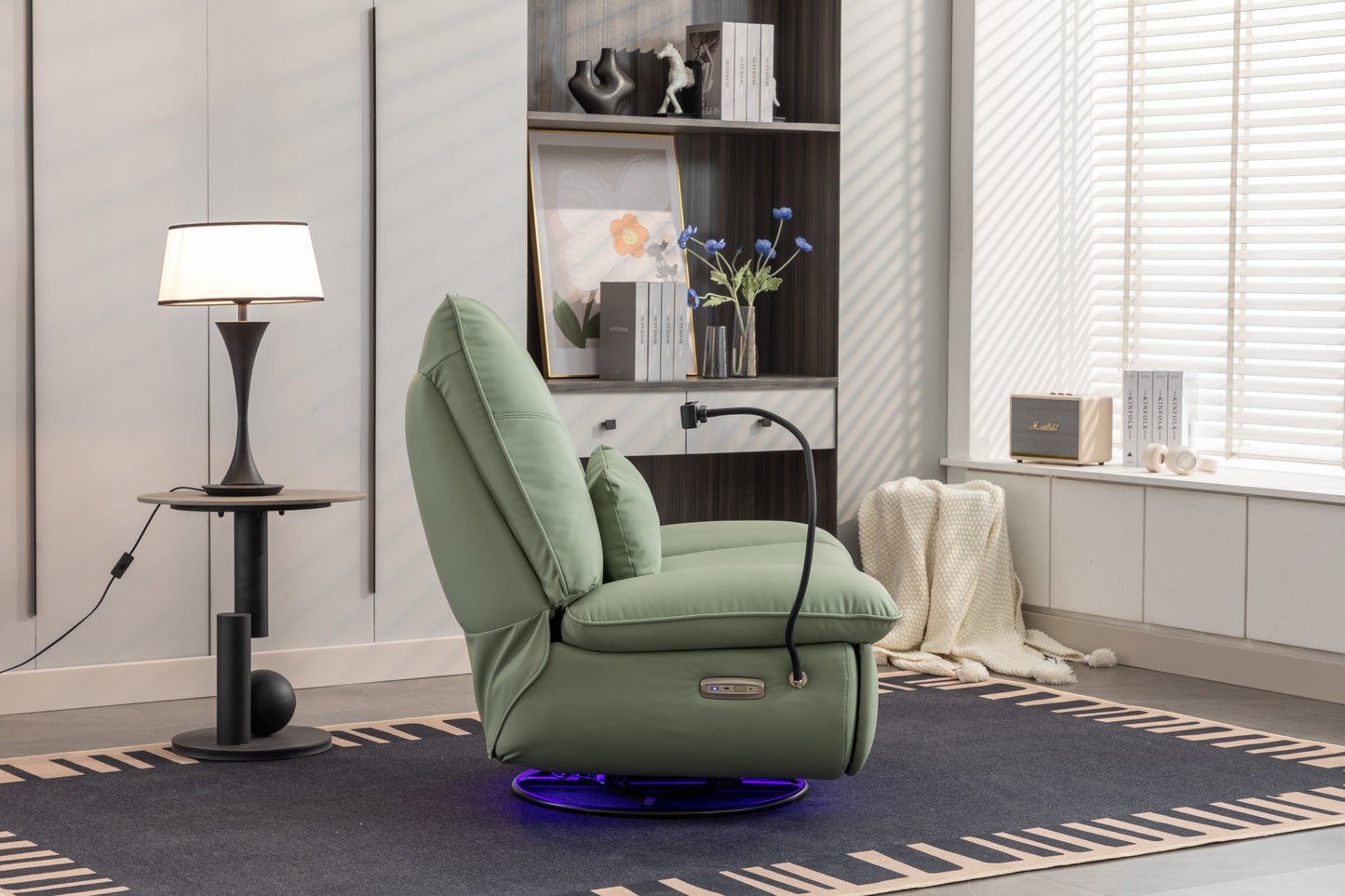 270 Swivel Glider Recliner Chair, Power Recliner Rocking Chair, USB Port Charge for Nursery Chair with Atmosphere Lamp for Living Room Bedroom Apartment