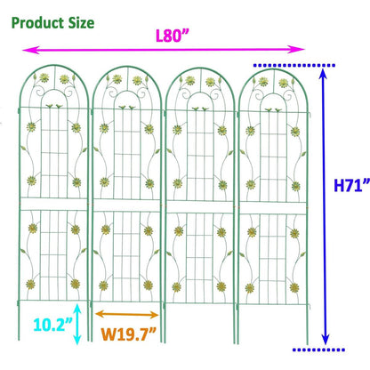 4 Pack Metal Garden Trellis 71" x 19.7" Rustproof Trellis for Climbing Plants Outdoor Flower Support Green