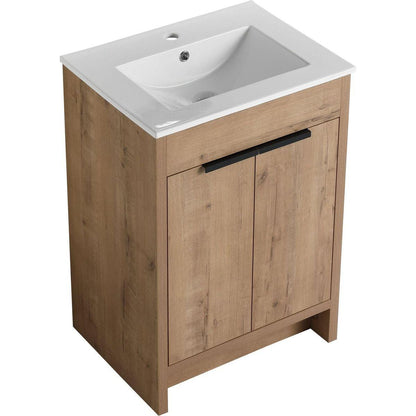 24" Freestanding Bathroom Vanity with White Ceramic Sink & 2 Soft-Close Cabinet Doors ((KD-PACKING),BVB02424IMO-G-