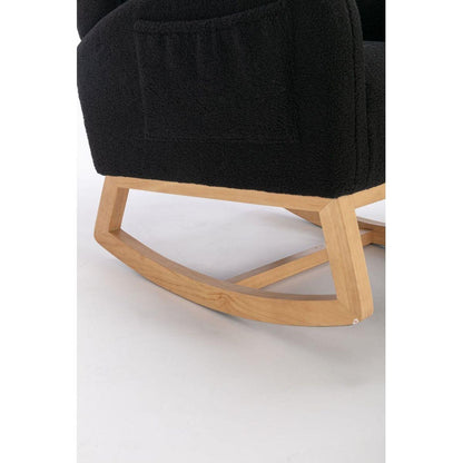 Teddy Fabric Rocking Chair With Packet Wood Legs,Black