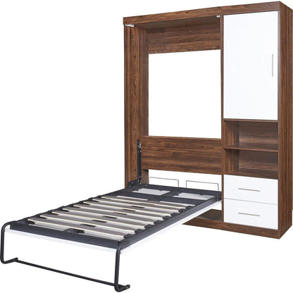 Twin Size Murphy Bed Wall Bed with Cabinet,White
