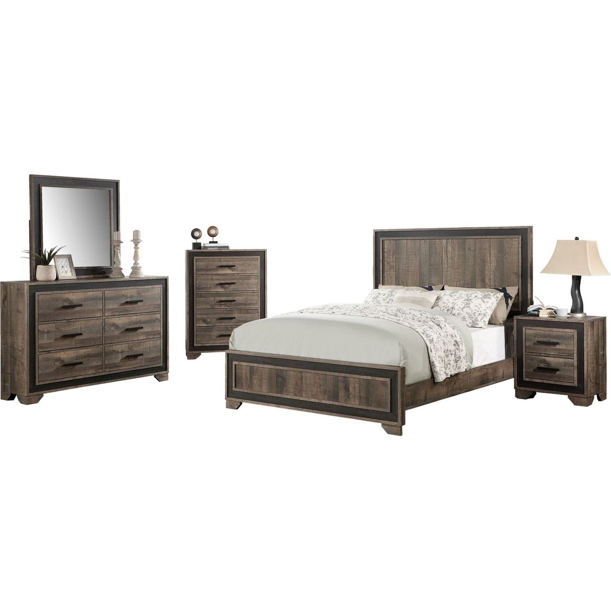 Oak Finish 1pc Nightstand Paper veneer Bedroom Furniture 2-Drawers Bedside Table