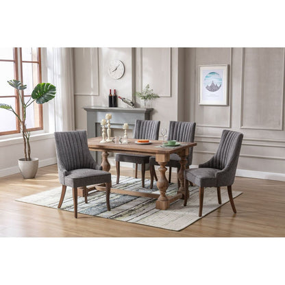 Exquisite Gray Linen Fabric Upholstered Strip Back Dining Chair with Solid Wood Legs 2 Pcs