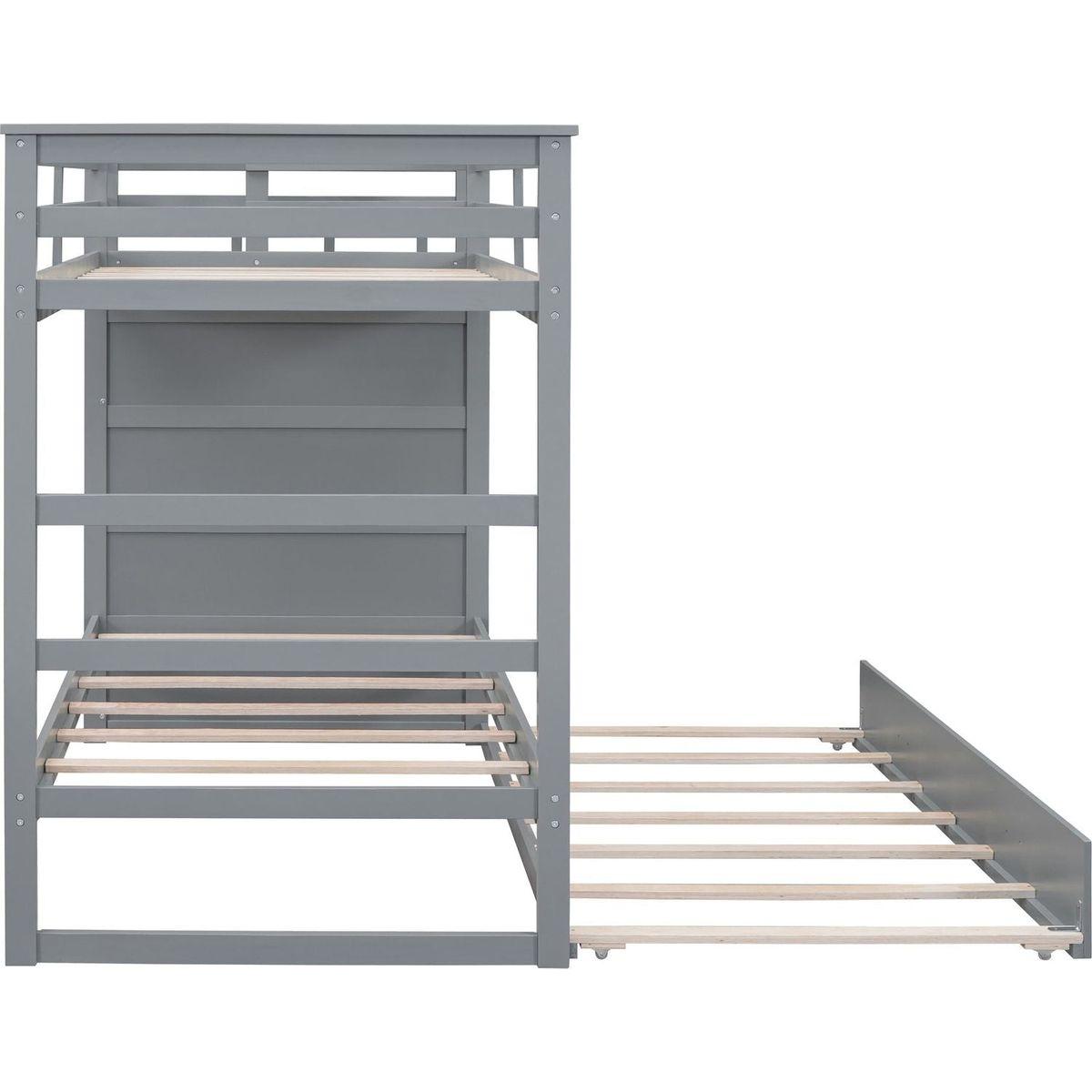 Twin Over Twin Bunk Bed with Trundle and Staircase,Gray