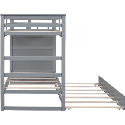 Twin Over Twin Bunk Bed with Trundle and Staircase,Gray
