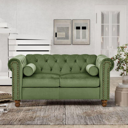 PHOYAL Large LOVE SEAT, Velvet Sofa TWO-seat Sofa Classic Tufted Chesterfield Settee Sofa Modern 2 Seater Couch Furniture Tufted Back for Living Room (Green)