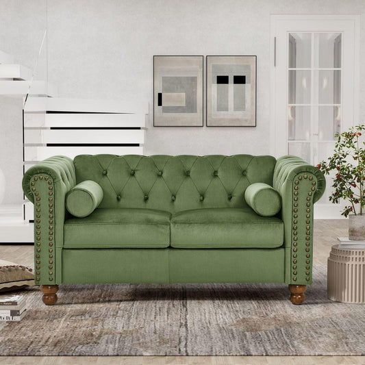 PHOYAL Large LOVE SEAT, Velvet Sofa TWO-seat Sofa Classic Tufted Chesterfield Settee Sofa Modern 2 Seater Couch Furniture Tufted Back for Living Room (Green)