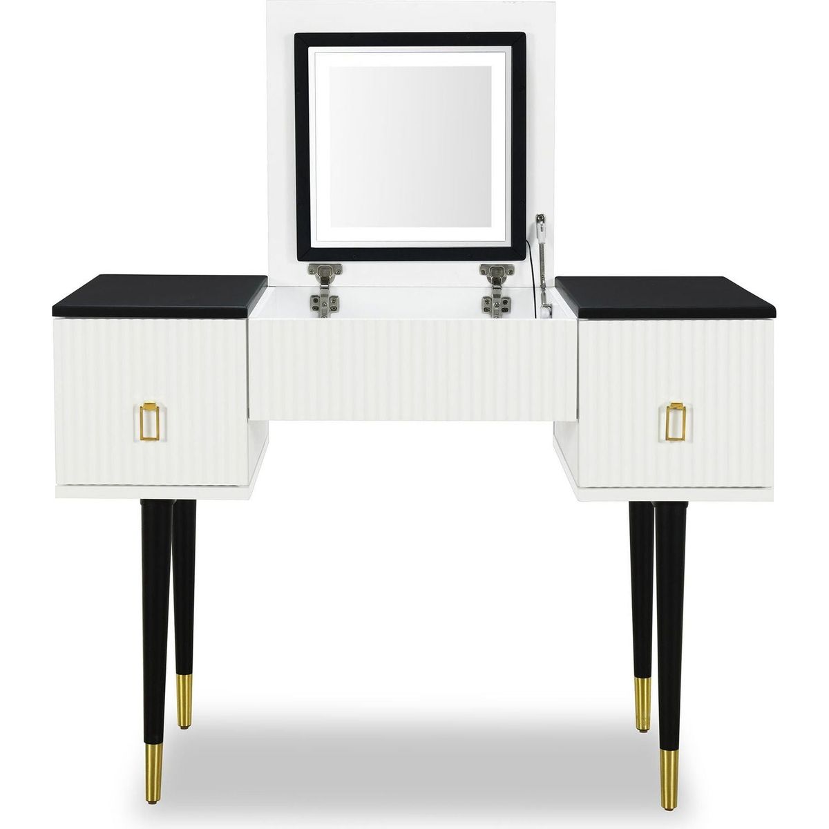 43.3" Modern Vanity Table Set with Flip-top Mirror and LED Light, Dressing Table with Customizable Storage, White and Black