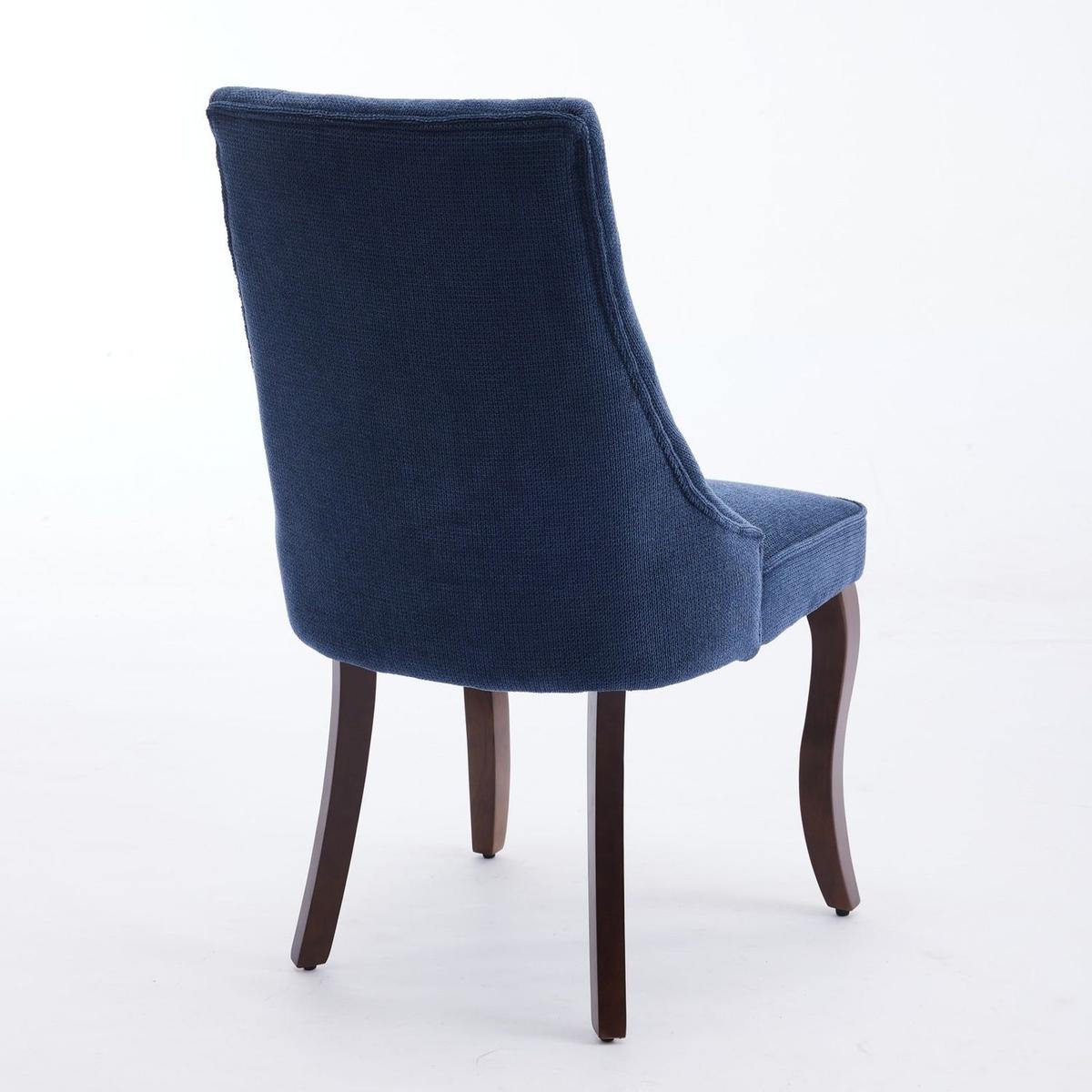 Rayon Cloth Flocking Linen Dining Chairs Channel Kitchen Dinner Chair Comfy Fabric Upholstered Accent Chair for Dining Room with Curved Solid Wood Legs,Set of 2 (Blue) - Streamdale Furniture