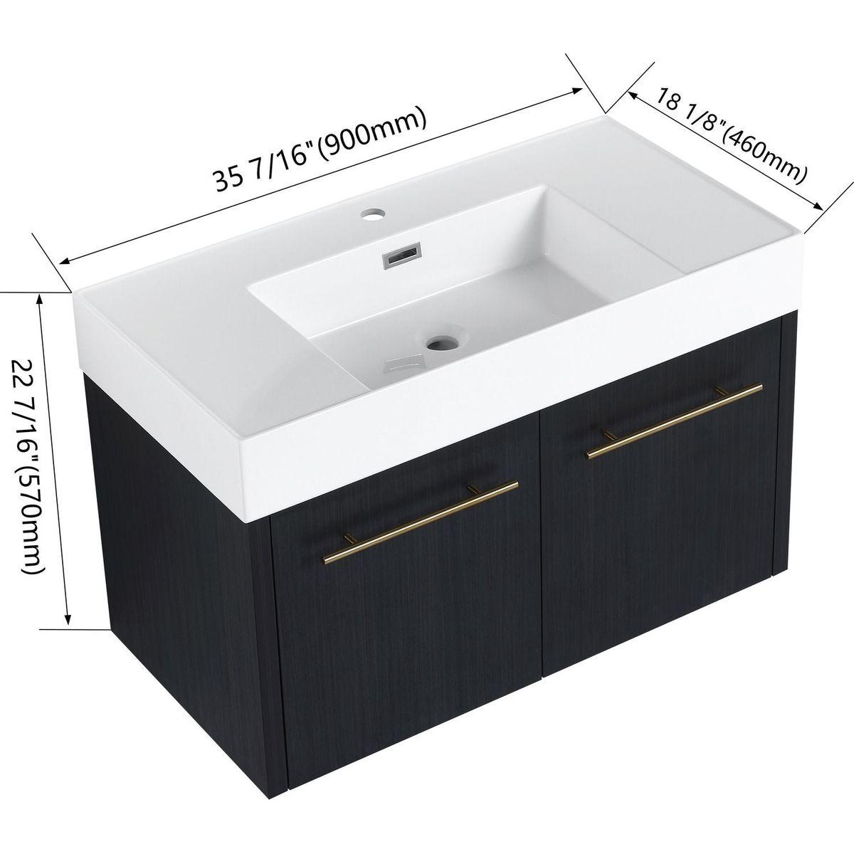 36 Inch Wall-Mounted Bathroom Vanity with Sink, Thick Edged Resin Basin, KD-Package