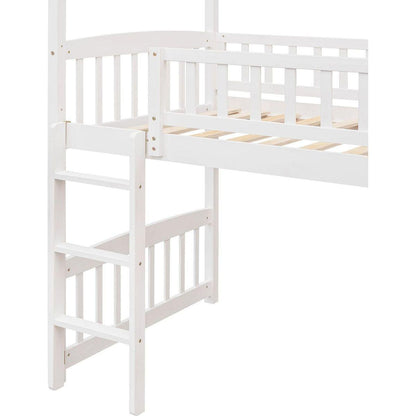 Twin Loft Bed with Slide, House Bed with Slide,White