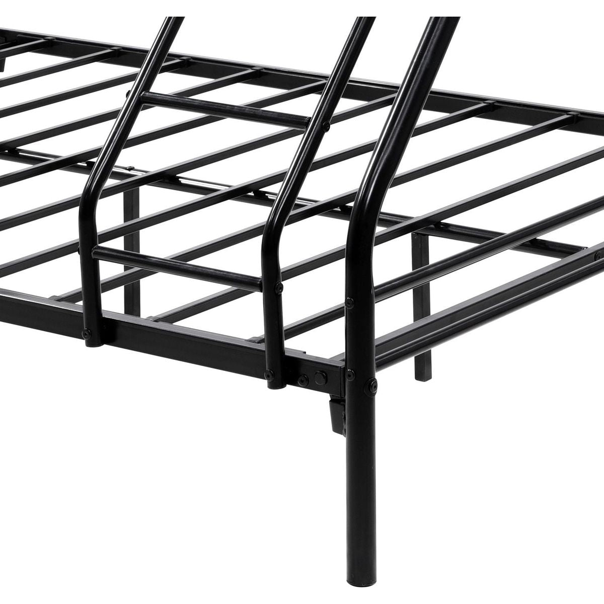 Heavy Duty Twin-Over-Full Metal Bunk Bed, Easy Assembly with Enhanced Upper-Level Guardrail, Black