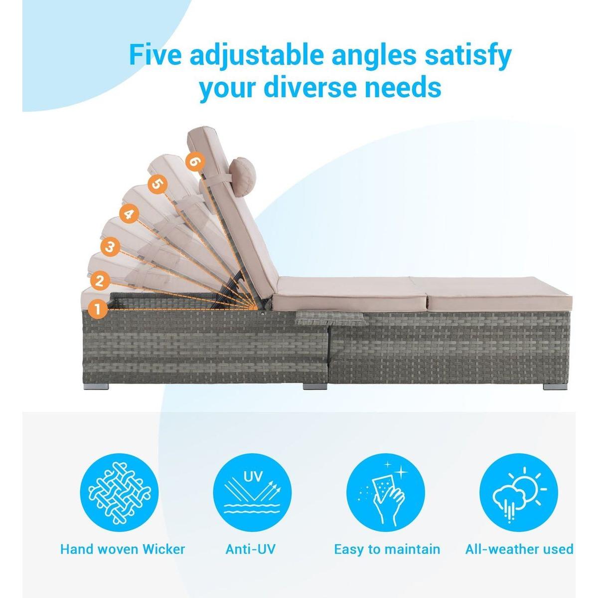 OUTDOOR SOFA PE RATTAN FURNITURE DECK CHAIR GRAY RATTAN