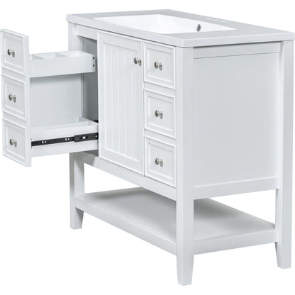 36" Bathroom Vanity with Sink Combo, One Cabinet and Three Drawers, Solid Wood and MDF Board, White