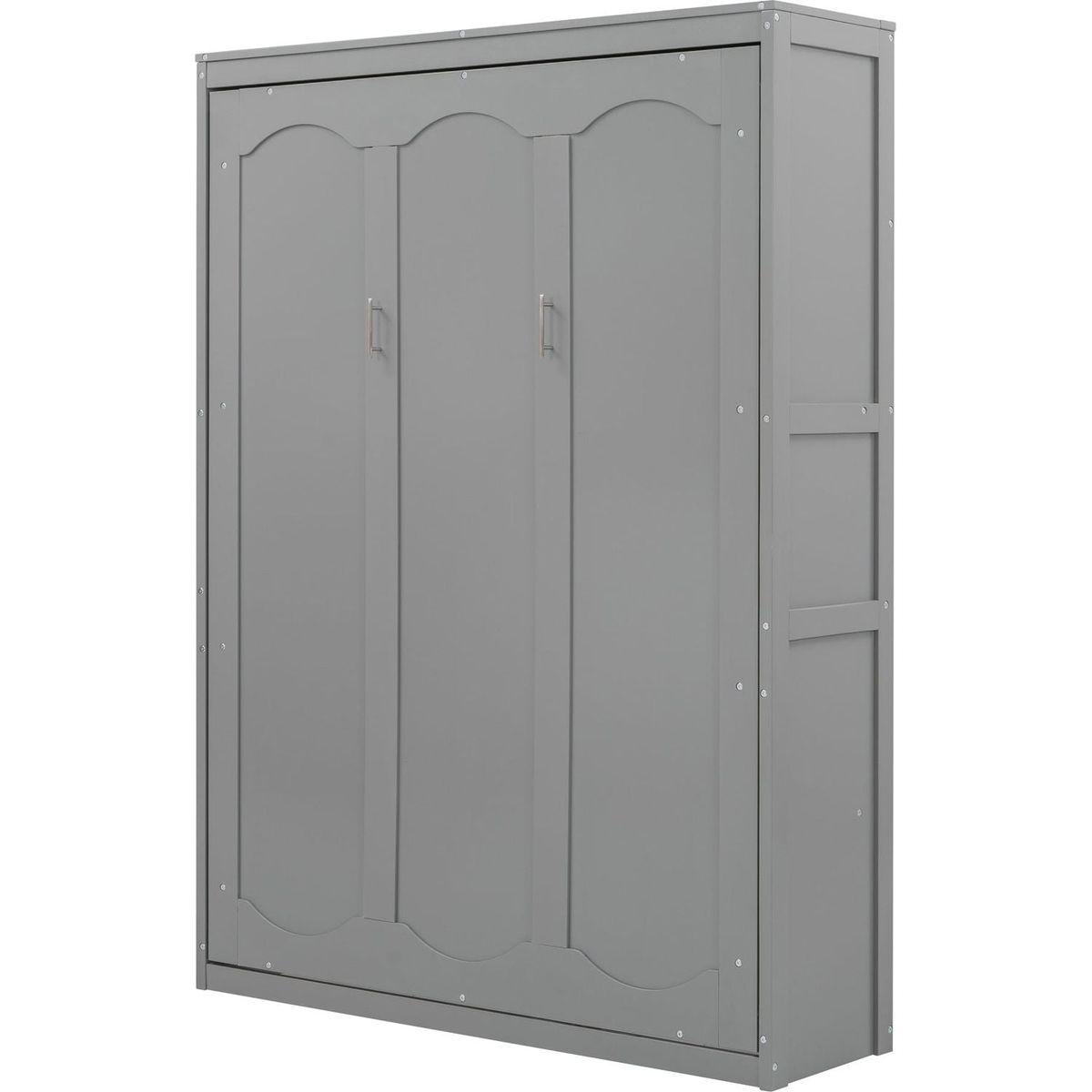 Full Size Murphy Bed Wall Bed with Shelves,Gray