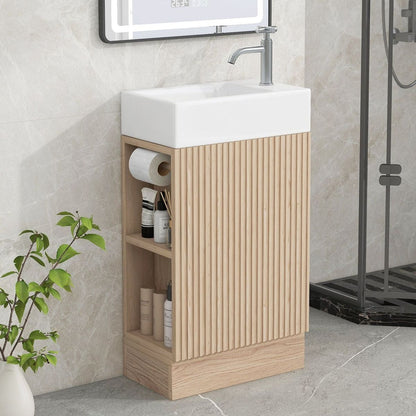 18.6" Bathroom Vanity with Sink, Bathroom Vanity Cabinet with Two-tier Shelf, Left or Right Orientation, Natural