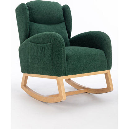 Teddy Fabric Rocking Chair With Packet Wood Legs,Green