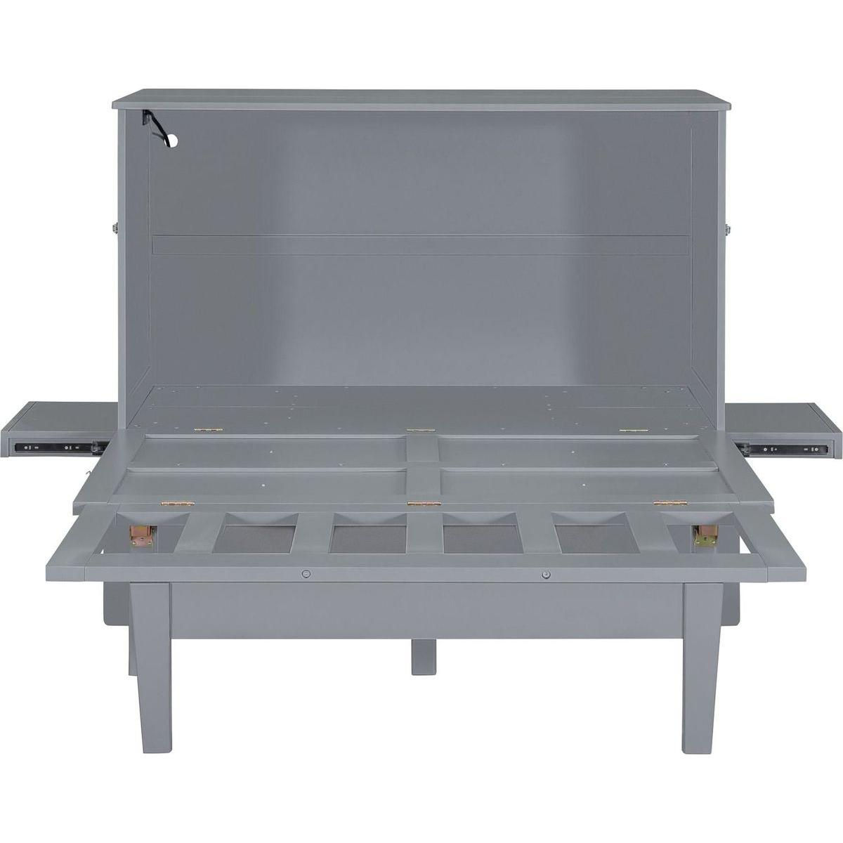 Full Size Murphy Bed with USB Port and removable Shelves on Each Side,Gray