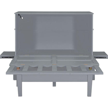 Full Size Murphy Bed with USB Port and removable Shelves on Each Side,Gray