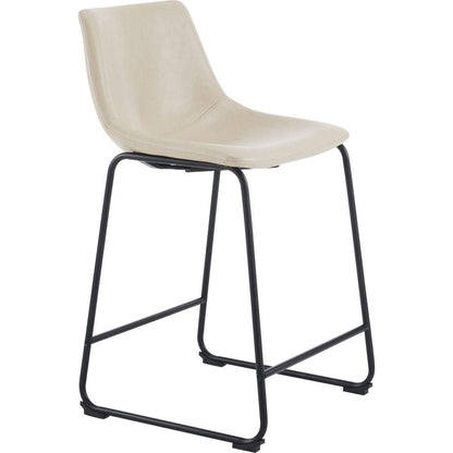 (Set of 2) Vintage Style 24-Inch Armless Industrial Faux Leather Counter Stool with Metal Legs and Footrest for Kitchen Island, Cafe, Pub, Bar Counter, Cream and Black