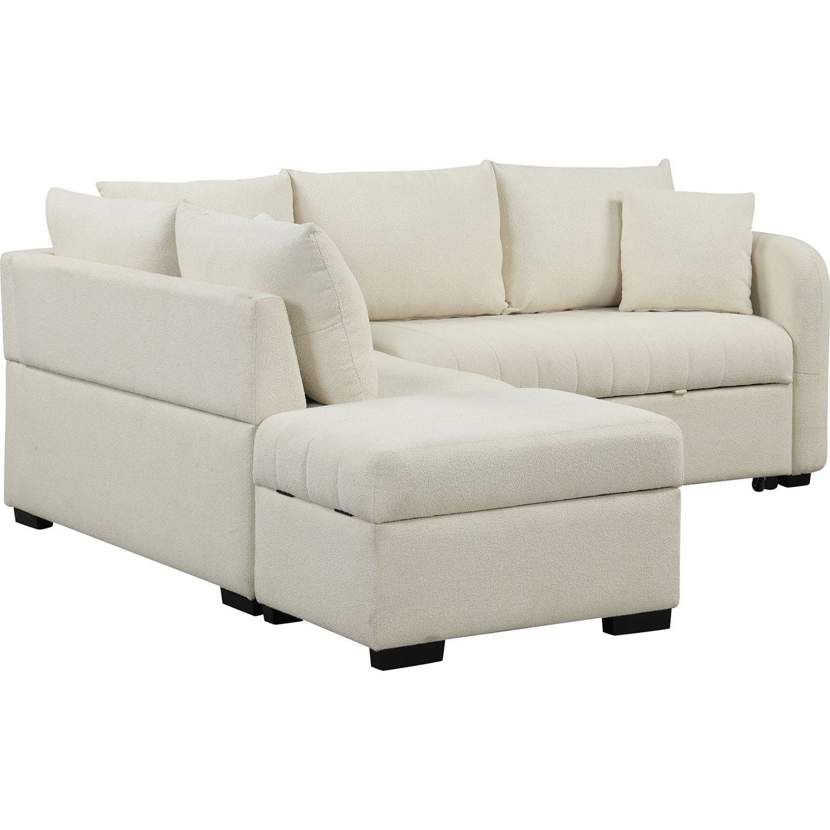 82.6" L-shaped Sectional Pull Out Sofa Bed Sleeper Sofa with Two USB Ports, Two Power Sockets and a Movable Storage Ottoman, Beige