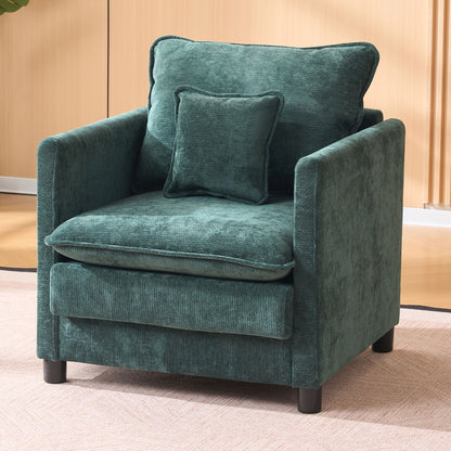 Modern Living Room Chair Single, Comfortable Lounge Armchair, Thick Padded Cushion with a 3-Pillow Comfort Set for Indoor Home, Dark Green
