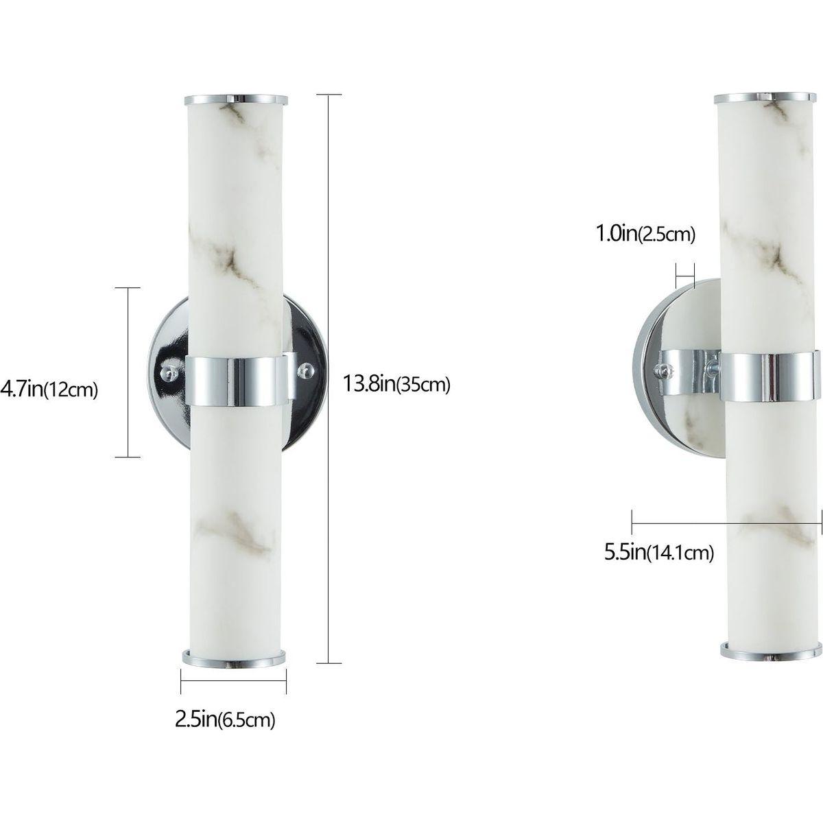 Resin Imitation Marble and Chrome Wall Sconce, Set of 2,Modern Vertical Light Fixture for Bathrooms, Hallways, and Bedrooms (Only Indoor)