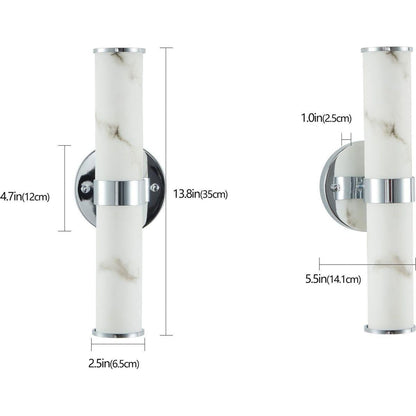 Resin Imitation Marble and Chrome Wall Sconce, Set of 2,Modern Vertical Light Fixture for Bathrooms, Hallways, and Bedrooms (Only Indoor)